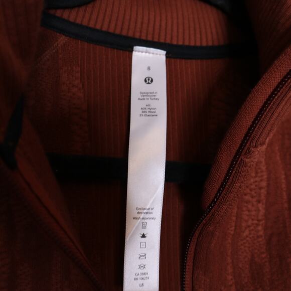 LULULEMON End State Full Zip Jacket Dark Terracotta Knit Ribbed Women's 8 - Picture 6 of 11